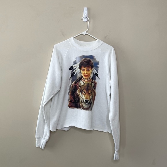 Vintage Native American Wolf Crewneck Sweatshirt - Picture 1 of 8